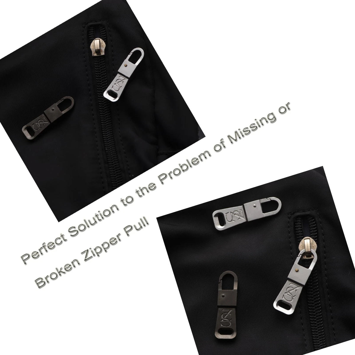 Zpsolution Stainless Steel Zipper Pulls - More 1.5" x 0.5", Black & Silver