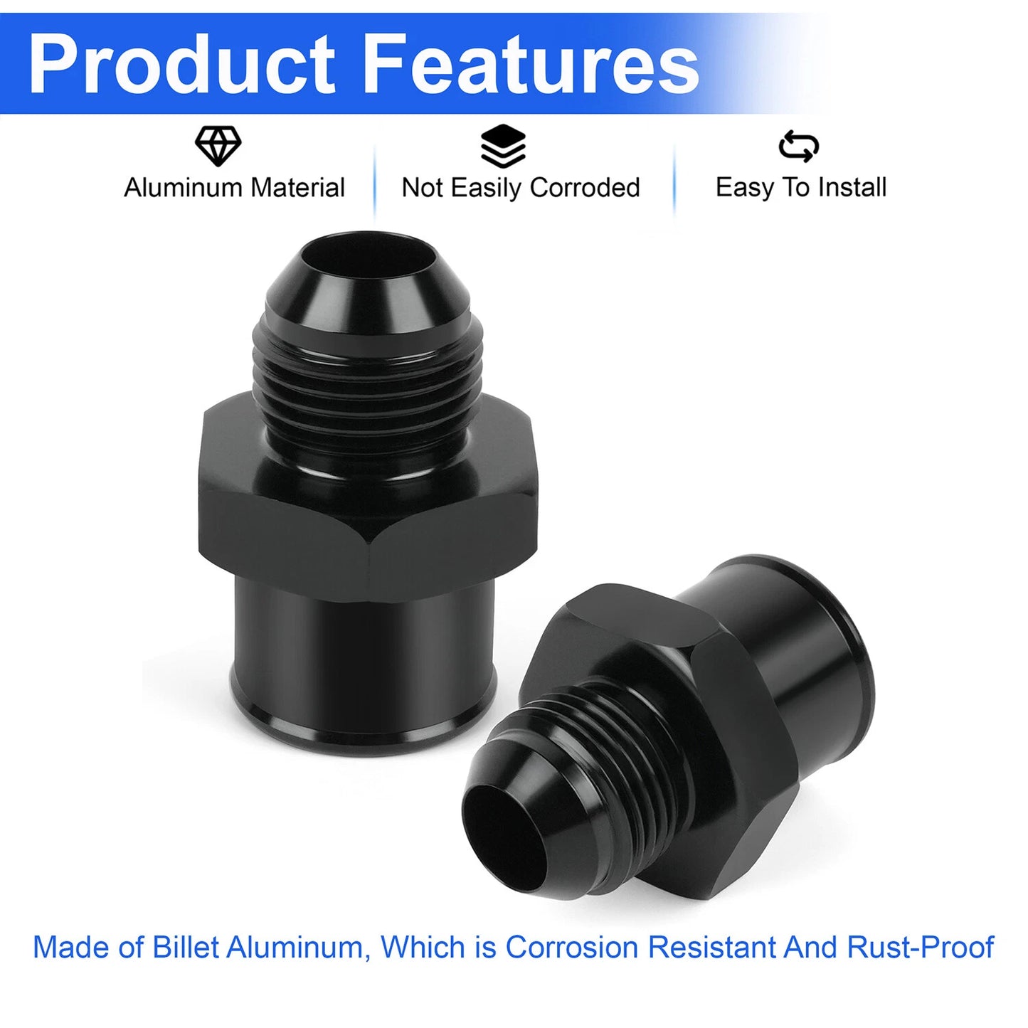 2-Pack SBC 10AN Valve Cover Adapter Aluminum Fittings for Push-In Grommet Black