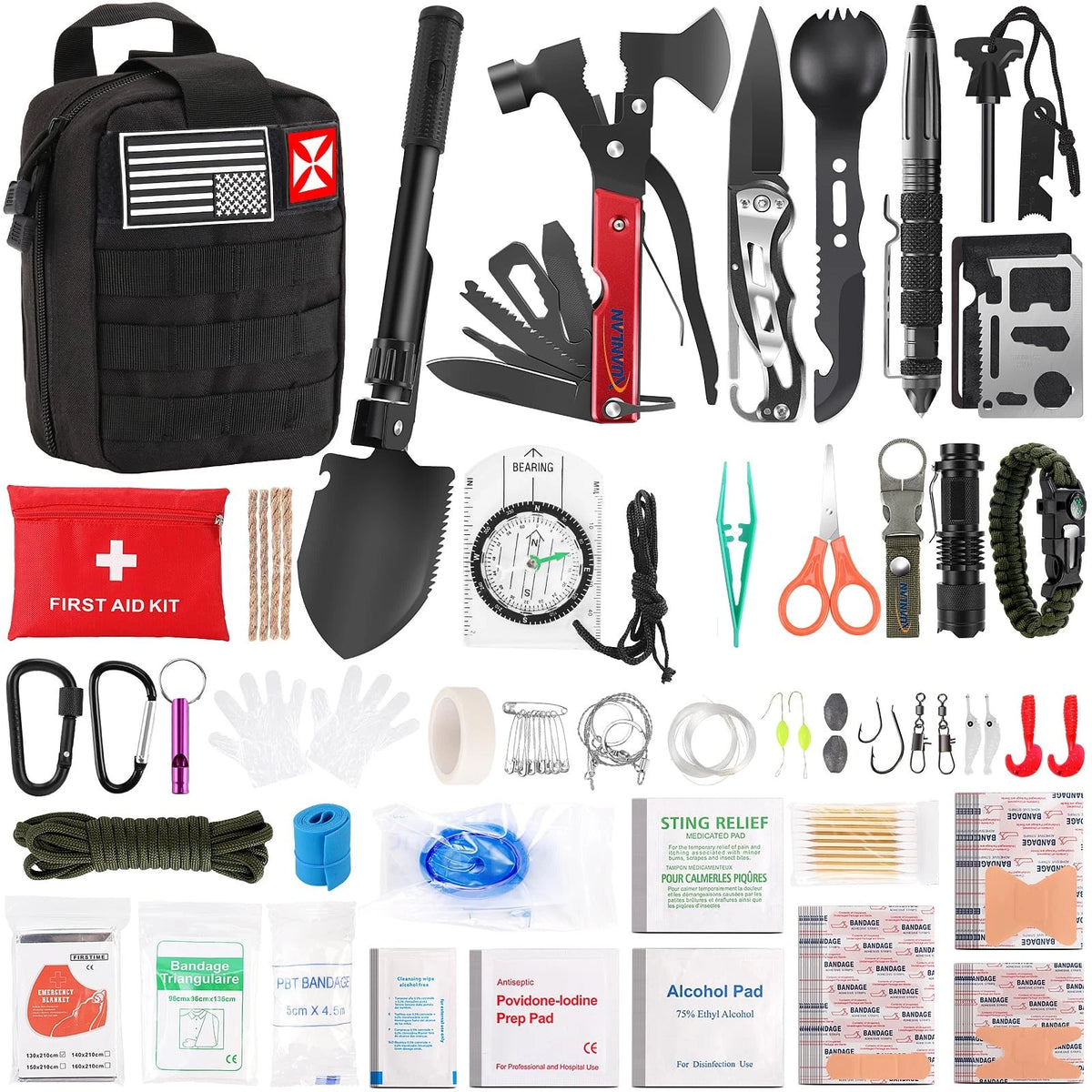 Survival First Aid Kit, 248PCS Tools Camping Essentials Black