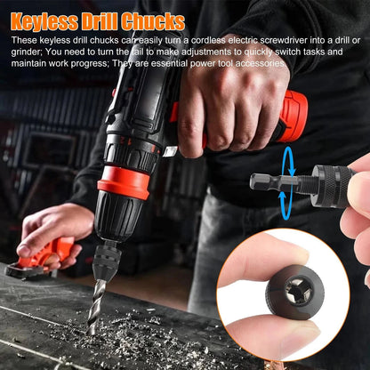 2x Keyless Drill Chuck Adapter 1/4" Hex Shank For Power Tools Maintenance Part