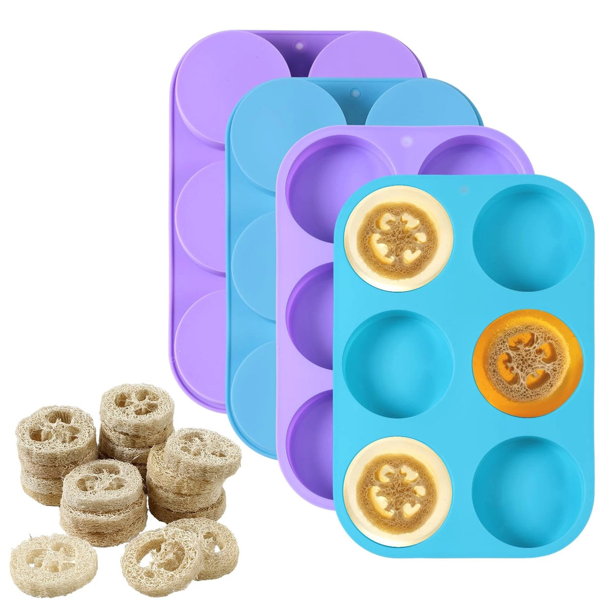 Sliner 4 Pack Silicone Soap Molds Kit with 1 Count (Pack of 28), Blue, Purple