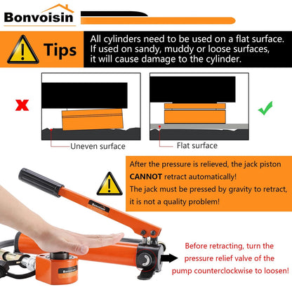 Bonvoisin Hydraulic Ram Jack 30T Low Profile Porta Power Cylinder 30T, Orange