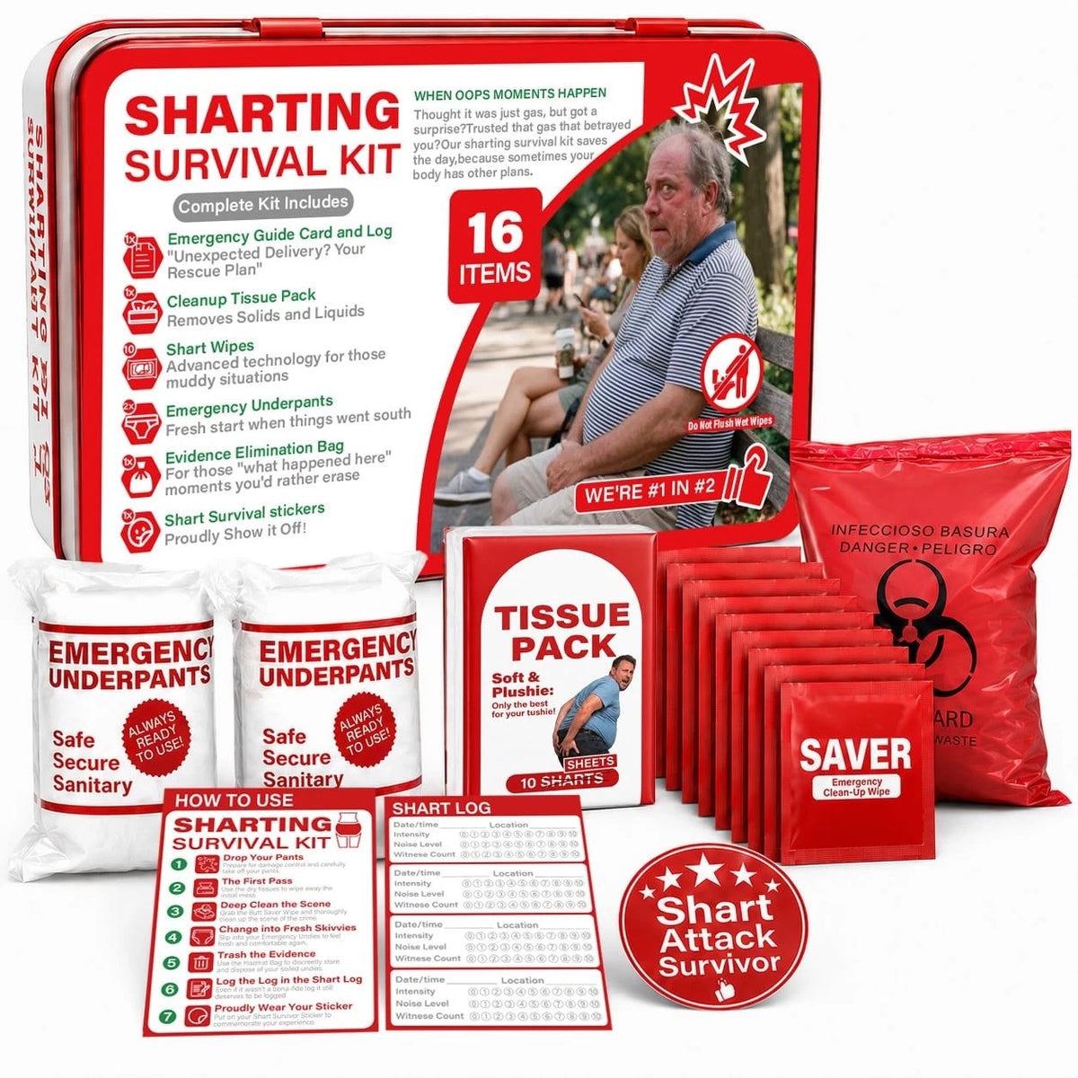 Hawkrown Sharting Survival Kit, Funny Gag Gifts for Men, 40th 50th 60th...