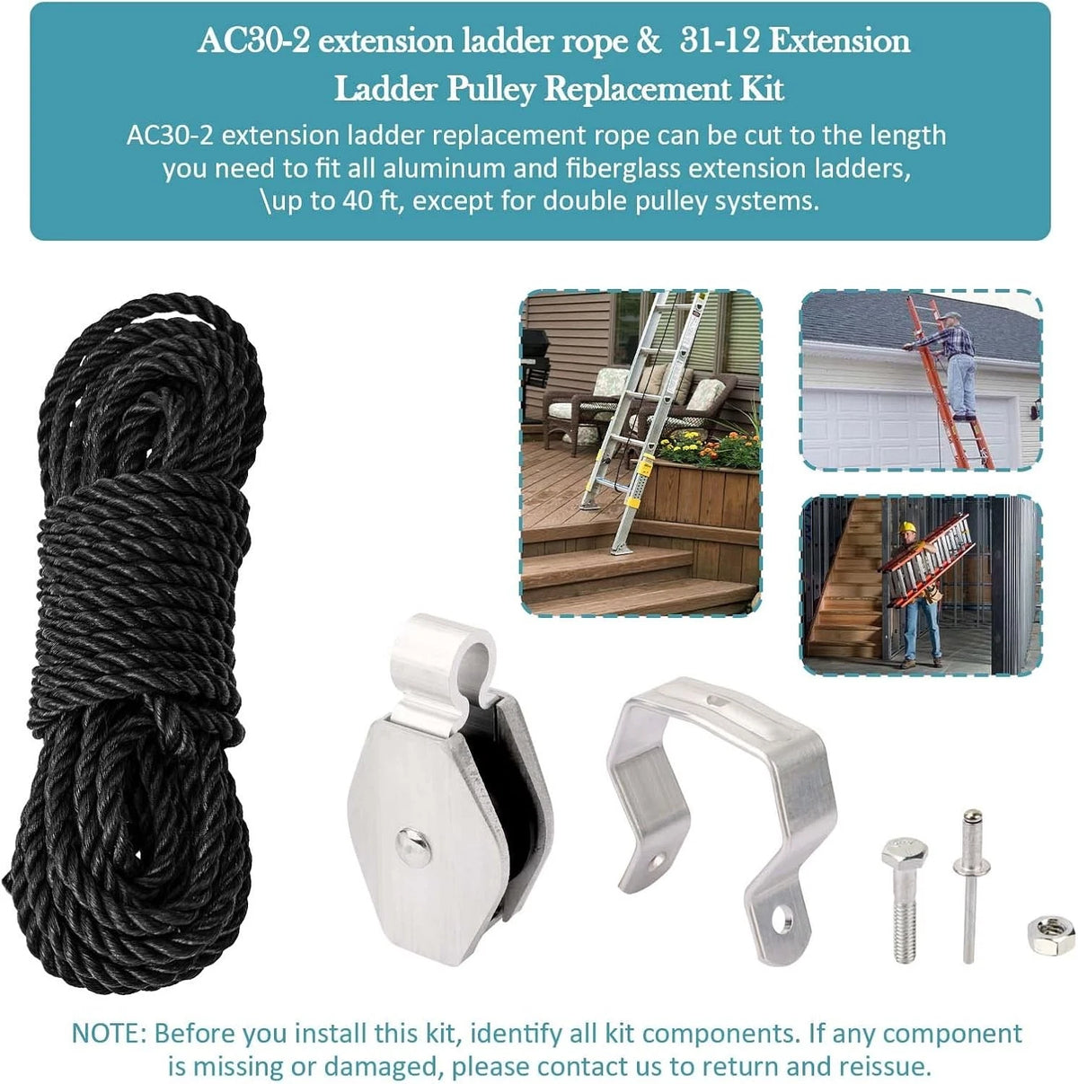 Werner Aluminum & Fiberglass Extension Ladder Rope & Pulley Kit - Color