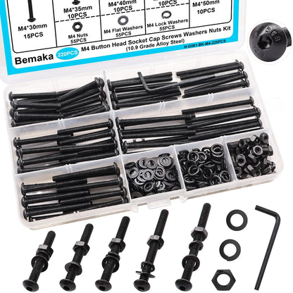 220PCS Black M4 Button Head Hex Socket Cap x 30/35/40/45/50mm,