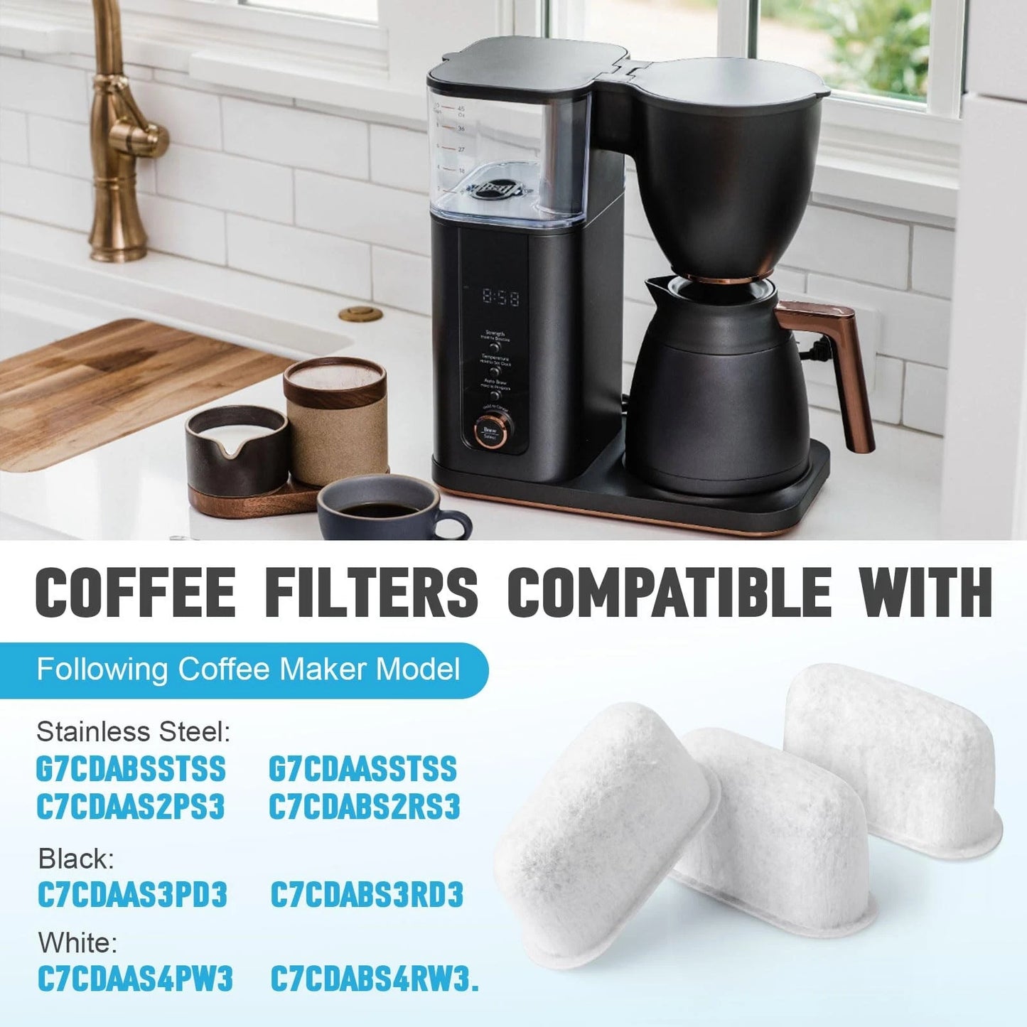 Coffee Maker Water Filter UNIV1CFLTR6PK Pod, White
