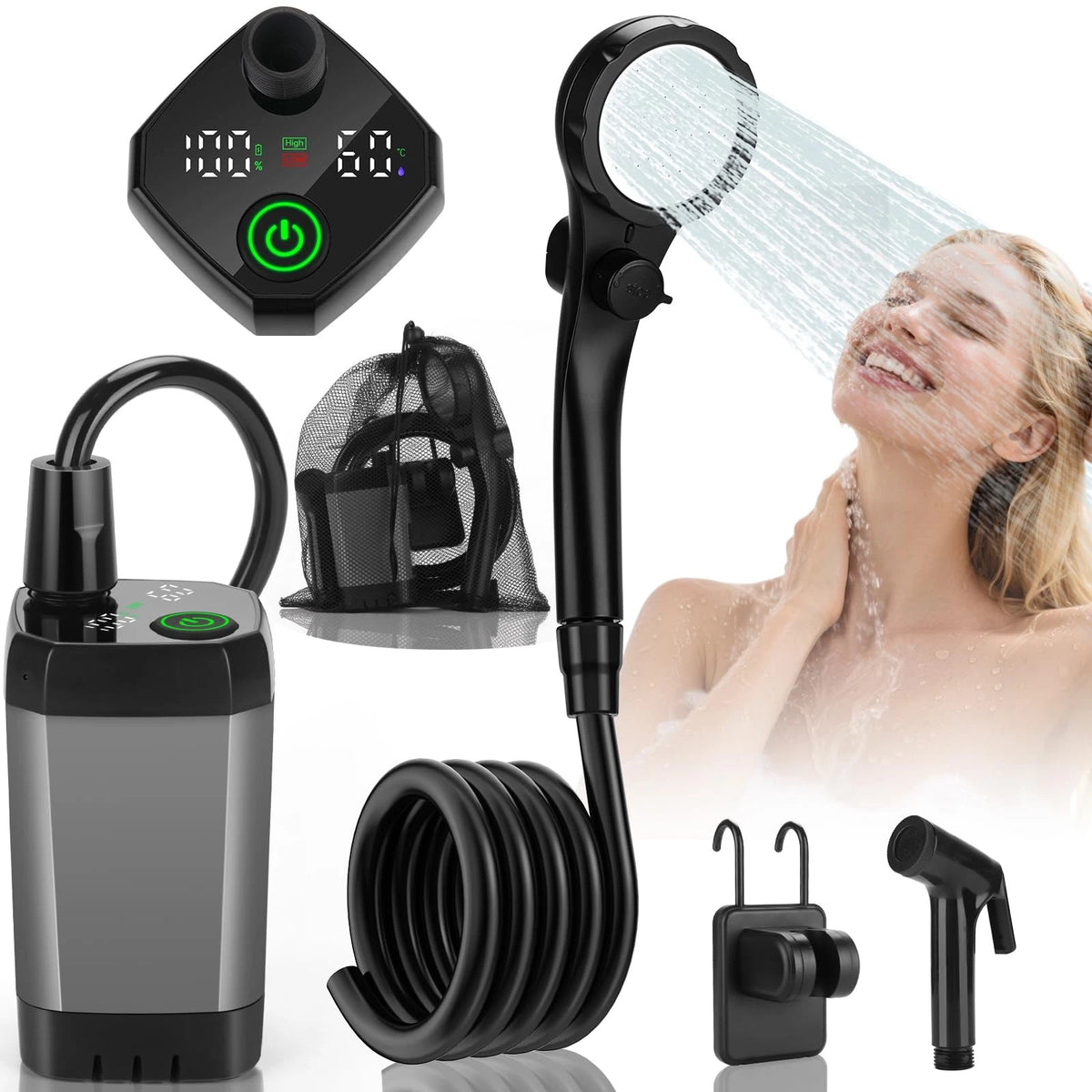 vignuto Portable Shower for Camping, Rechargeable Camping 1 PACK, grey