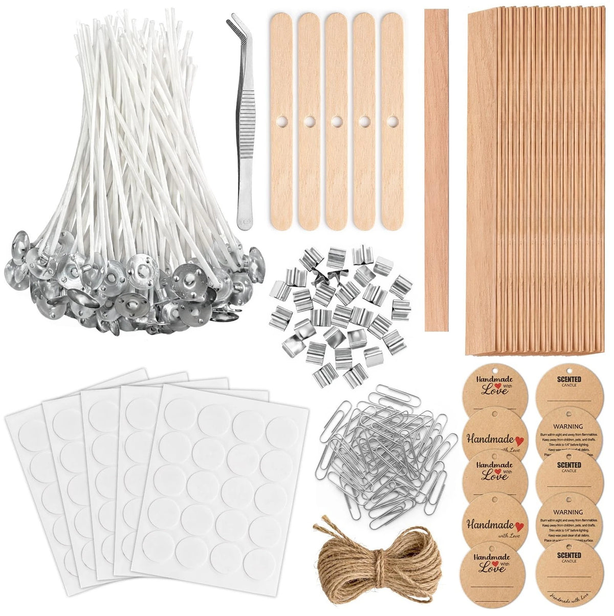 Candle Wicks for Making Kit Supplies, 130 Pcs 4 inch, Silver and White