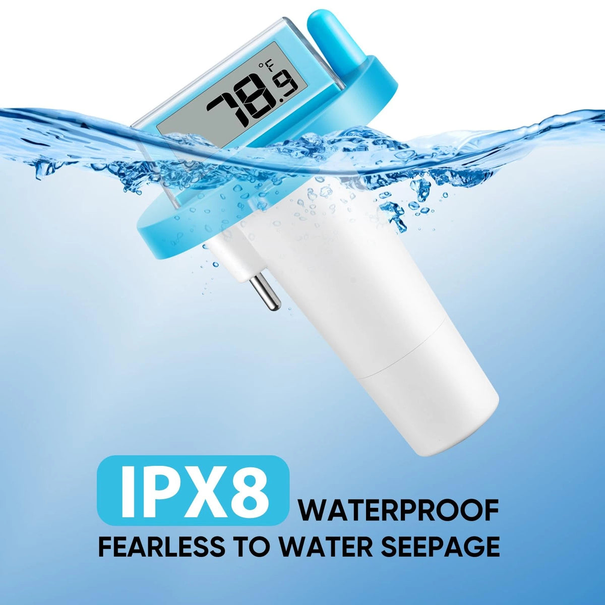Solar Pool Thermometer Floating Easy Read - IPX8 Waterproof Digital Blue