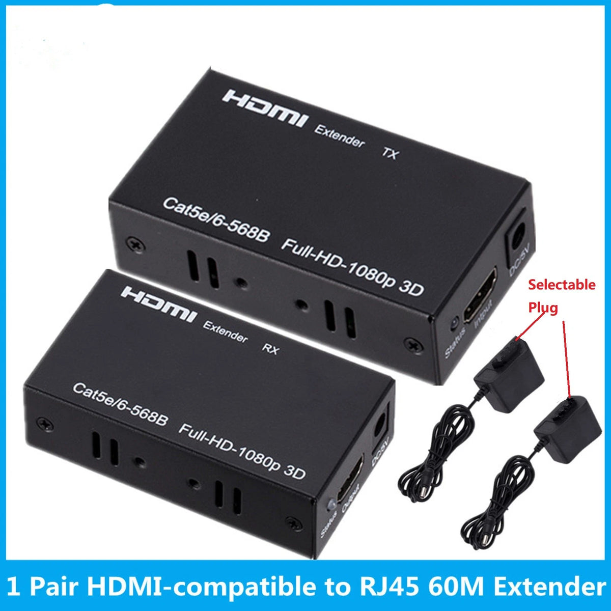DC 5V/ 1A 60M Extender HDMI to RJ45 Transmitter RJ45 to HDMI Receiver Adapter