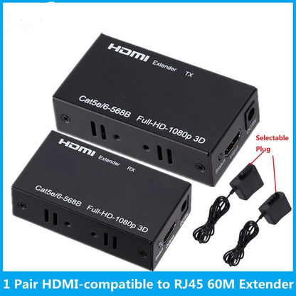 DC 5V/ 1A 60M Extender HDMI to RJ45 Transmitter RJ45 to HDMI Receiver Adapter