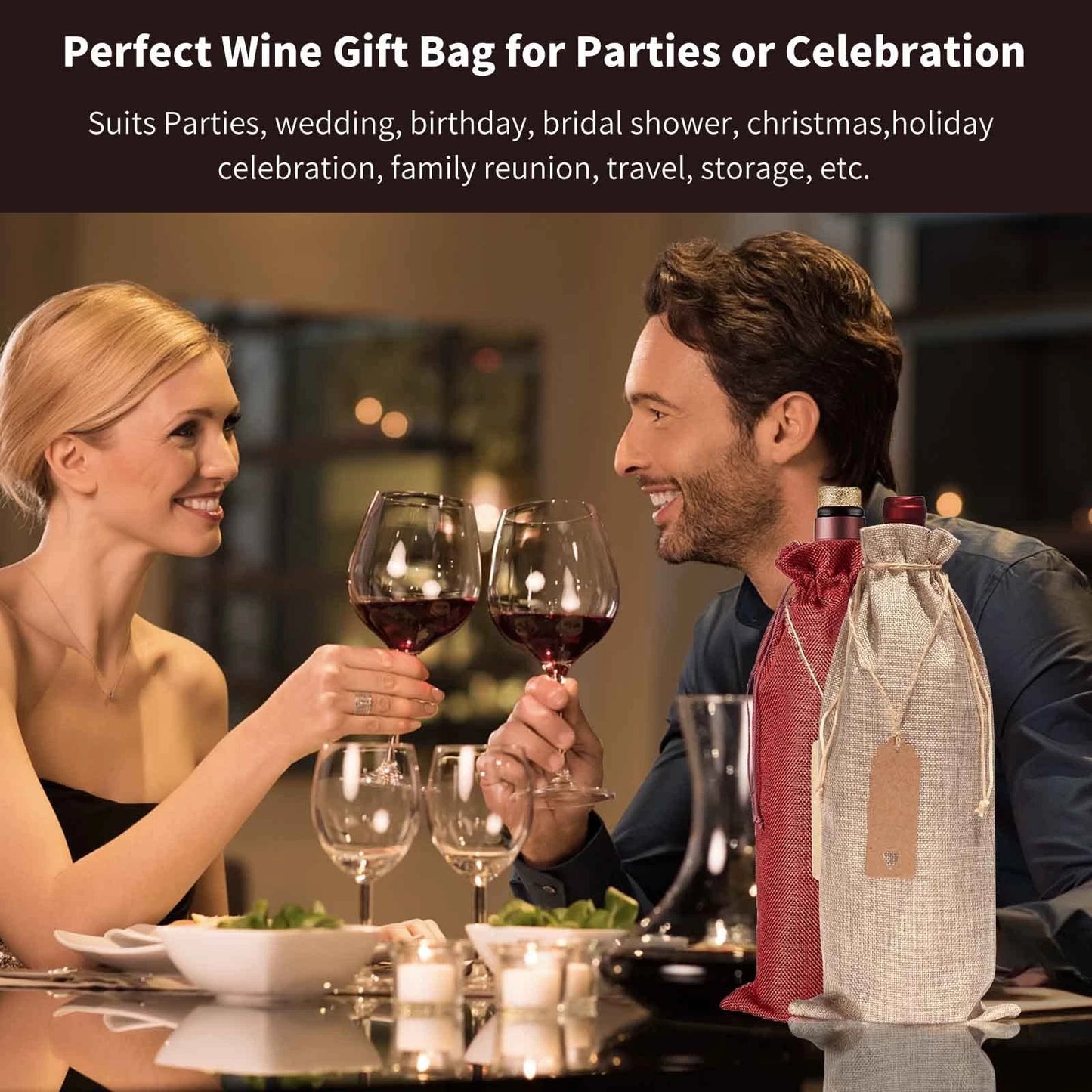12 Pcs Burlap Wine Bags & Gift Tags, 12 Count (Pack of 1), Burlap/Red