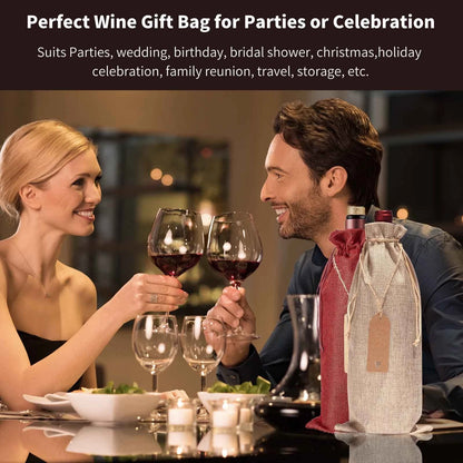 12 Pcs Burlap Wine Bags & Gift Tags, 12 Count (Pack of 1), Burlap/Red