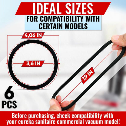 6Pcs Sanitaire Vacuum Belts - 5.79 x 5.43 x 0.87, Black
