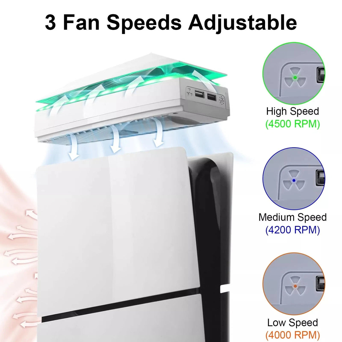 Cooling Fan for PS5 Slim Disc/Digital Low Noise Cooler W/ 8 Modes Light a