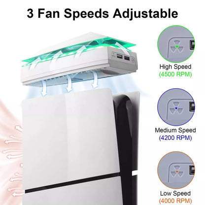Cooling Fan for PS5 Slim Disc/Digital Low Noise Cooler W/ 8 Modes Light a