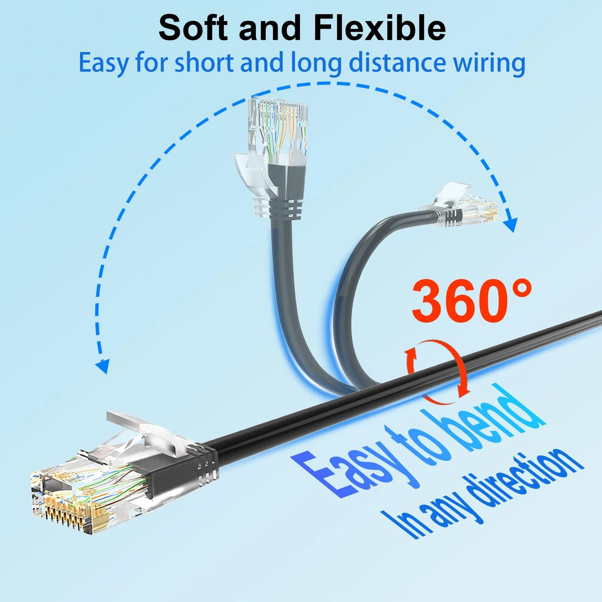 Xcftaud Cat 6 Patch Cable 100 feet, Slim Cat6a Ethernet 100FT, Black