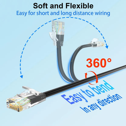Xcftaud Cat 6 Patch Cable 100 feet, Slim Cat6a Ethernet 100FT, Black