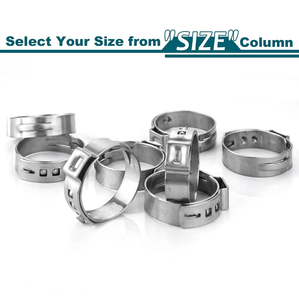 LOKMAN 50 Pack 1/2 Inch PEX Cinch Clamps, Stainless Steel Inch, Metallic