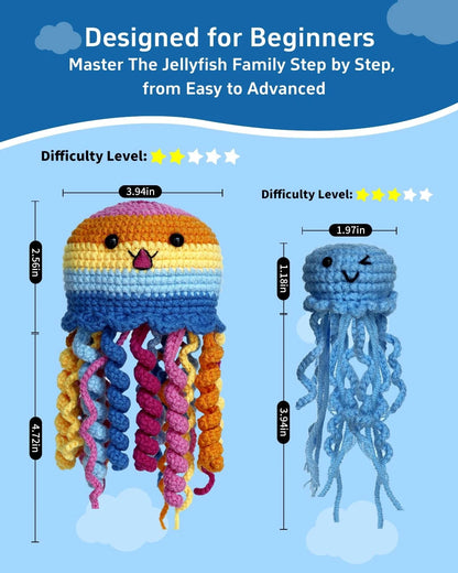 Fortilo Crochet Kit Small (approx. 5 x 7 x 2 inches each), Jellyfish Family