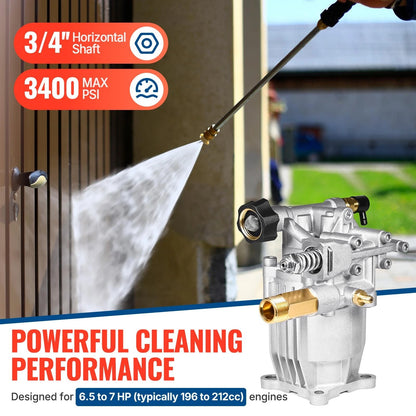 YAMATIC 3/4" Shaft Horizontal Pressure Washer Pump 3400 PSI 2.5GPM, Silver