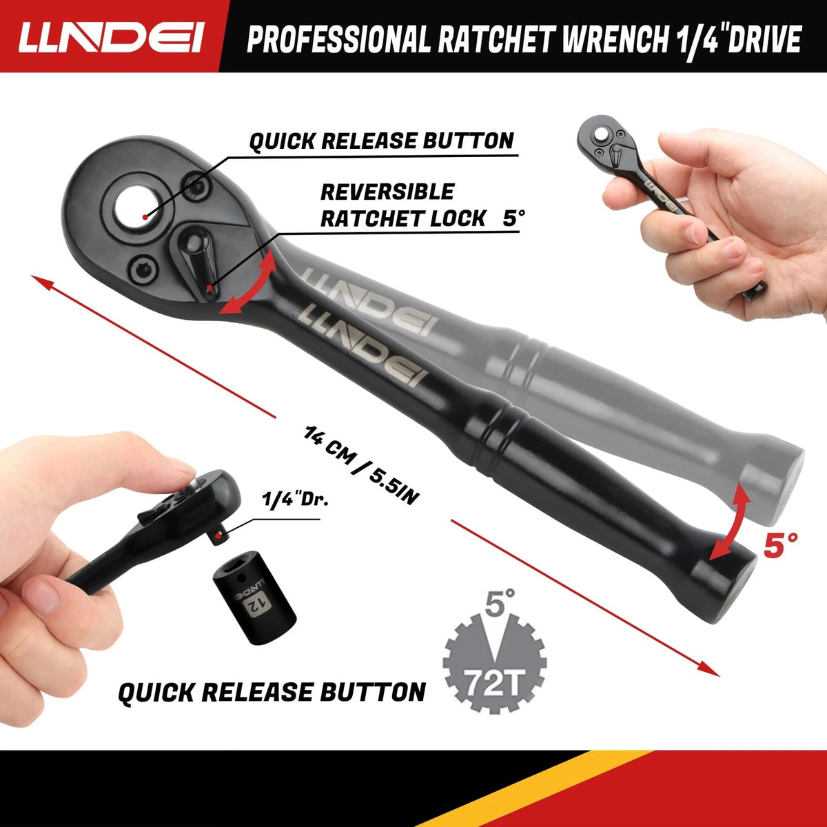 LLNDEI 48 Piece 1/4 Inch Mini Socket Ratchet Wrench Set, Metric 48pcs, Black
