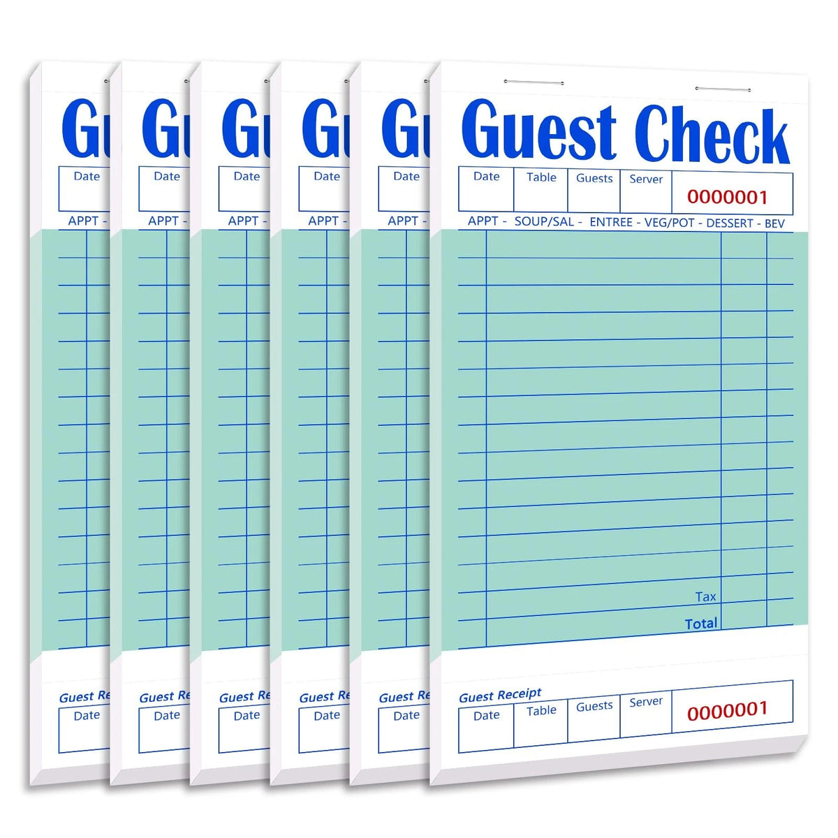 Guest Check Books 6 Pack, Checks for Servers, 6 Pack/300 Sheets, Green