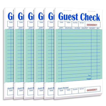 Guest Check Books 6 Pack, Checks for Servers, 6 Pack/300 Sheets, Green