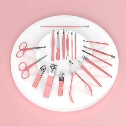 ZIZZON Manicure Set 18 in 1 Professional Pedicure Nail 18 Piece Set, Pink