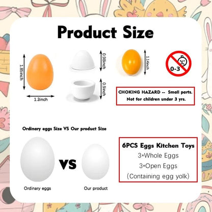 Sportsvoutdoors 6PCS Egg Kitchen Toys, Wooden Toy Food, Child-size, Yellow