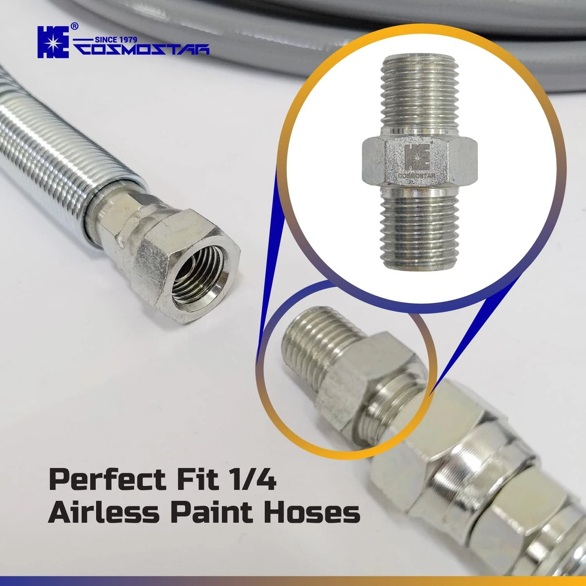 Cosmostar 1/4" x Hose Fitting for Connecting 0.25 Inch, Sliver