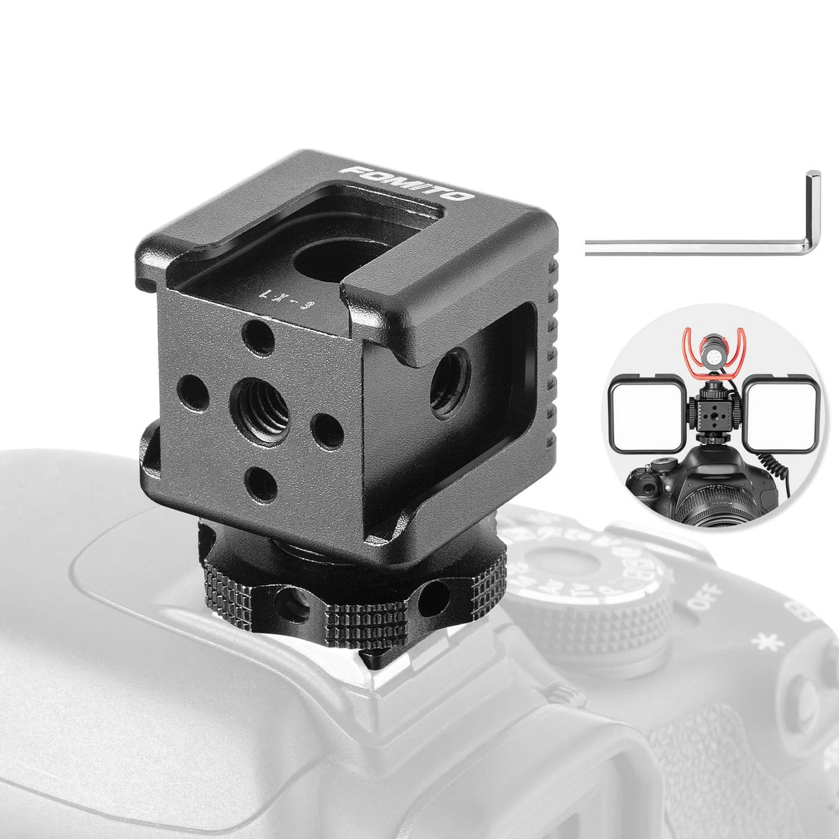 Fomito LX-3 3-Head Cold Shoe Mount with 1/4"-20 Thread for Camera L3, Black