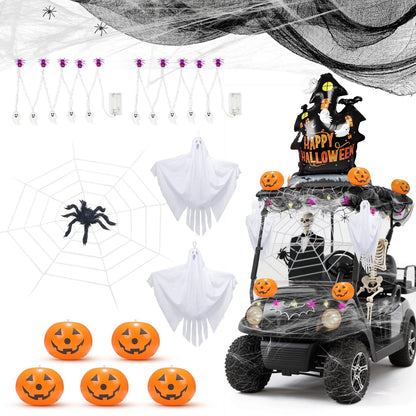 Halloween Golf Cart Decorations Kit 27.5 x 47.2 inches, White, Black, Orange