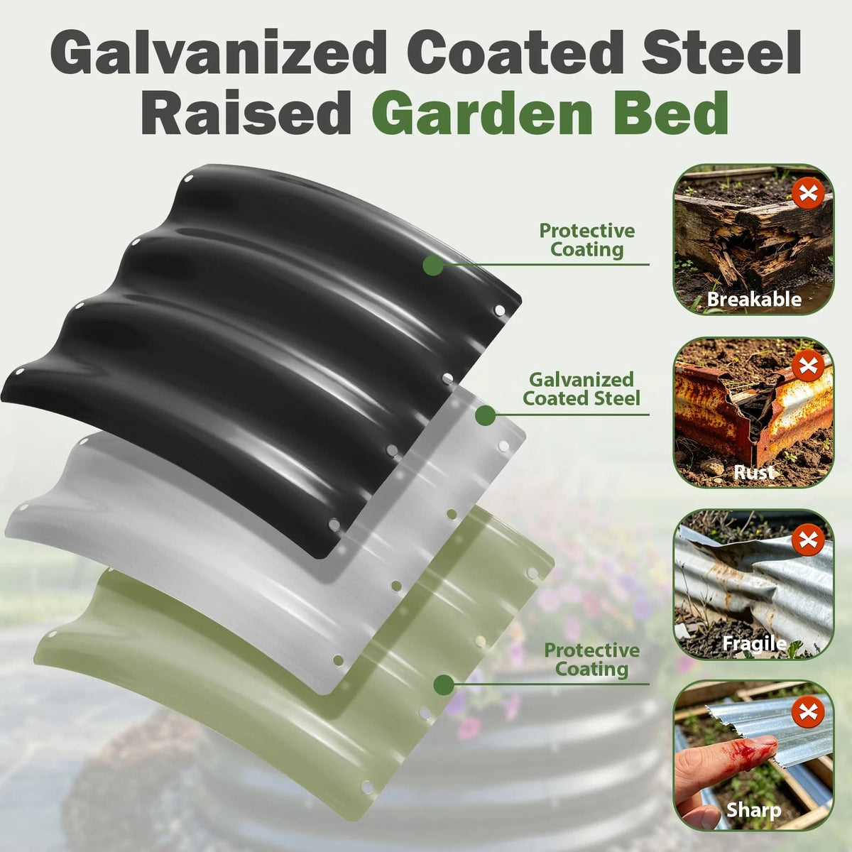 Tegarbed 3 PCS Round Raised Garden Bed 2x2x1 ft, Metal 2x2x1ft, 6-grey(3pcs)