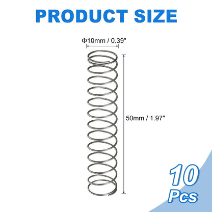 uxcell 10Pcs Compression Spring, 10mm OD, 0.6mm x x 50mm, Silver