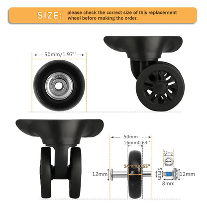 Luggage Replacement Wheels Set 8Pcs 1.97"x0.55"（50mm x 14mm） Rubber Black