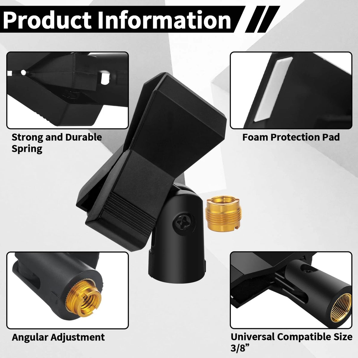 4 Pack Universal Adjustable Mic Clips for Stands, Wireless Microphone Holder...