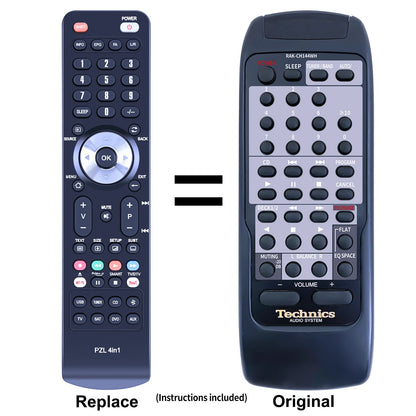 Replacement Remote Control For Technics Audio System RAK-CH144WH RAK-CH115WH