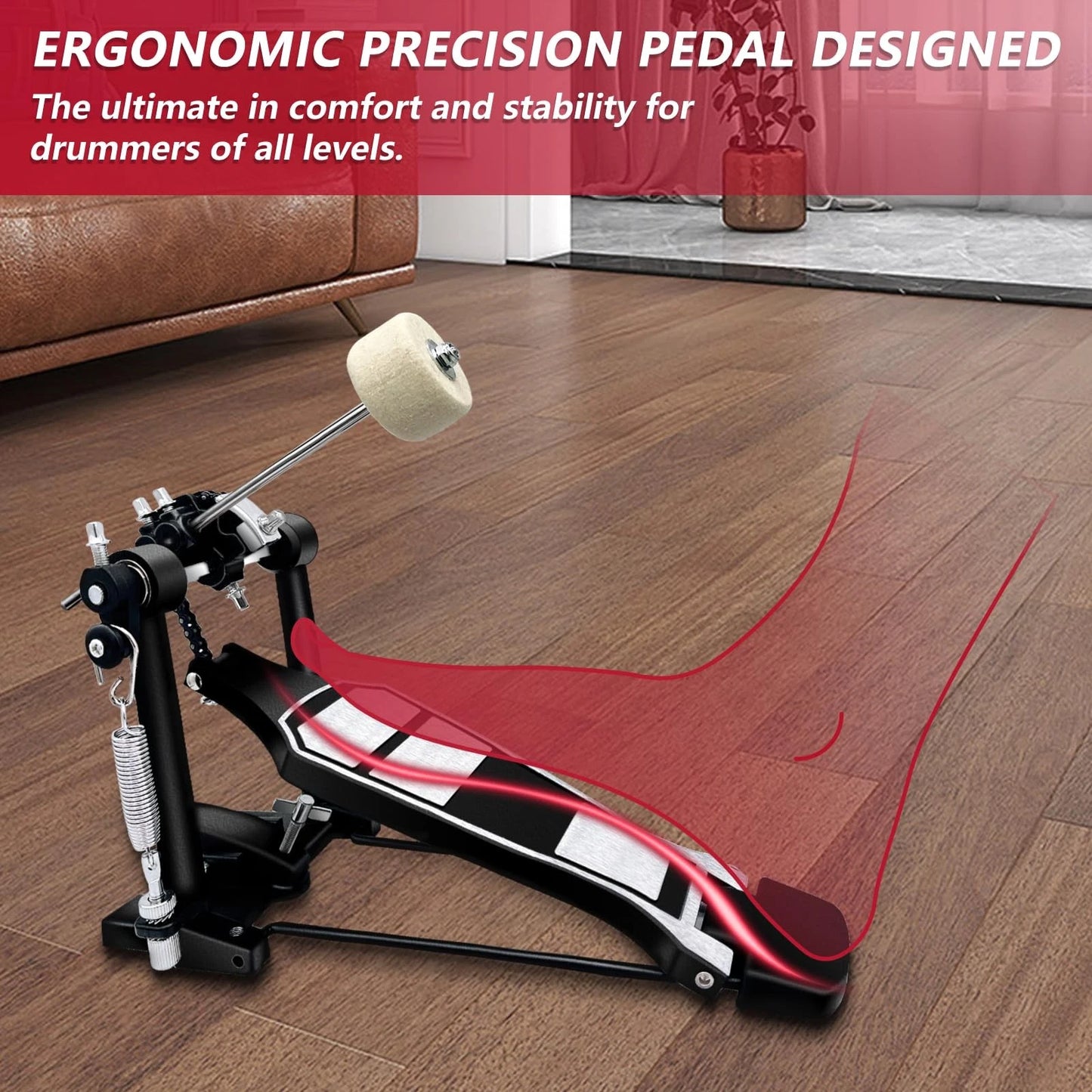Bass Drum Pedal,Double Pedal Mount Double Chain Drive Foot Single