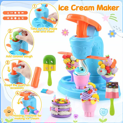 5-in-1 Color Dough Sets for Kids Ages 3+ DIY Food Maker Toys Set with 24 Pink