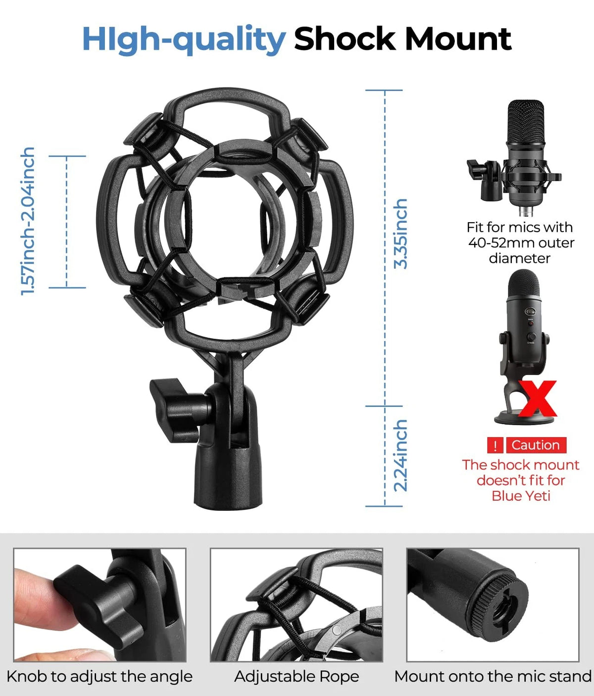BILIONE Multifunctional Desktop Microphone Stand, Round Base, Black