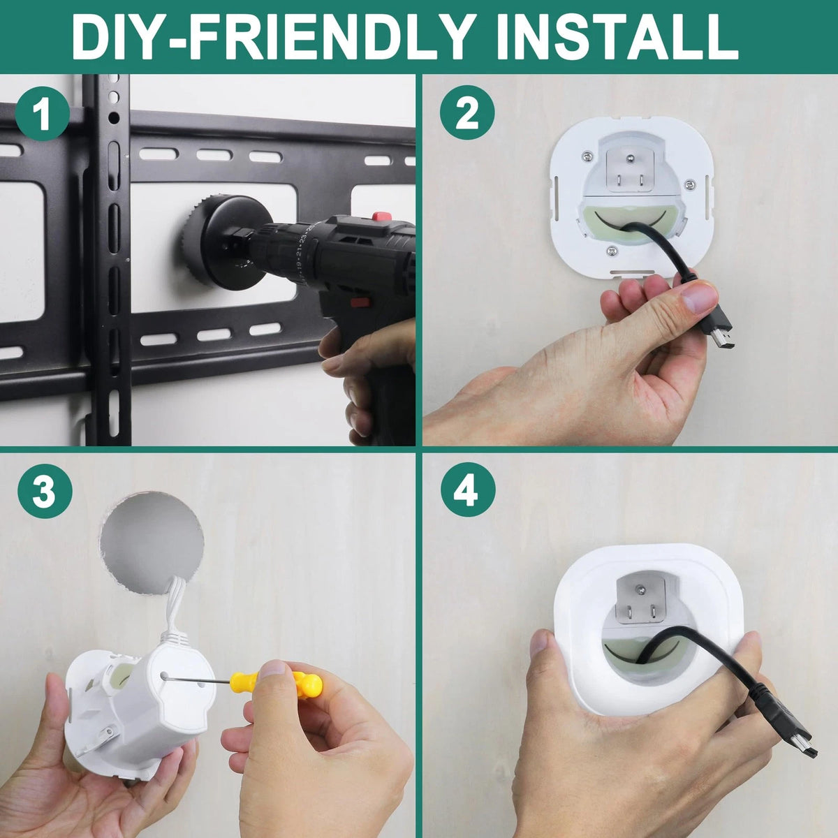 in-Wall Cable Management kit, Cord Hiding for Wall, Hide TV Wires When white