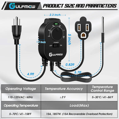 Thermostat Outlet for Heater, Temperature Controller with 4.9FT Black