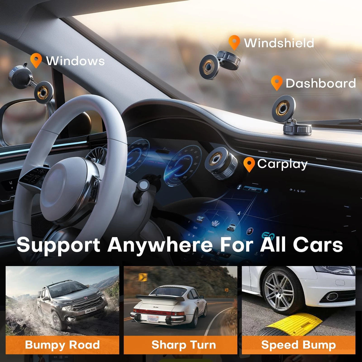 Magnetic Phone Holder for Car [98+ LB Strongest Suction & 2800gf Dark Black