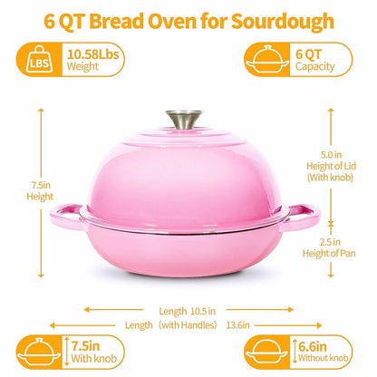 Sourdough Starter Kit With Dutch Oven,6QT Enameled Cast Iron 6QT, Pink
