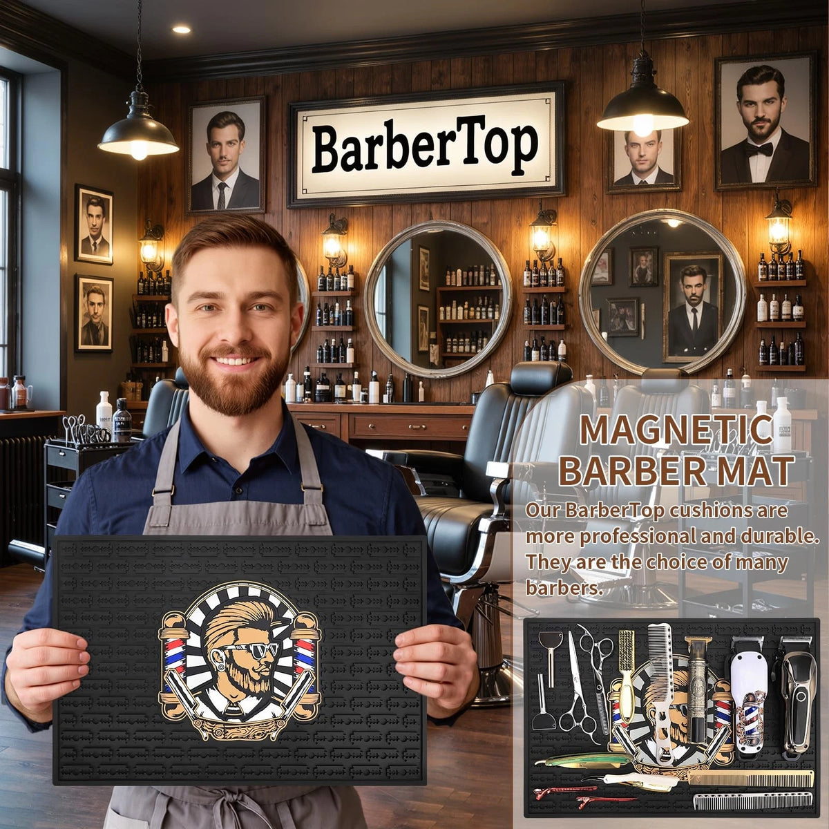 Non-Slip barber mats for clippers, Flexible Rubber Barber C 17.7x11.8, Black