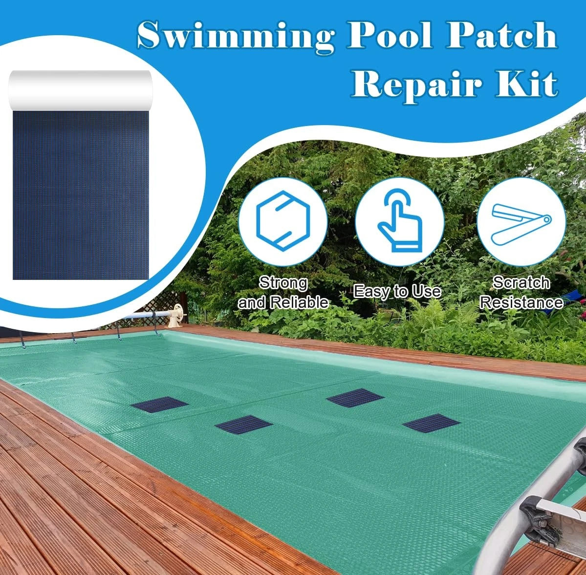 Anglekai Pool Cover Patch Kit, 8 x 40 in Swimming 8 x 40 in, Blue