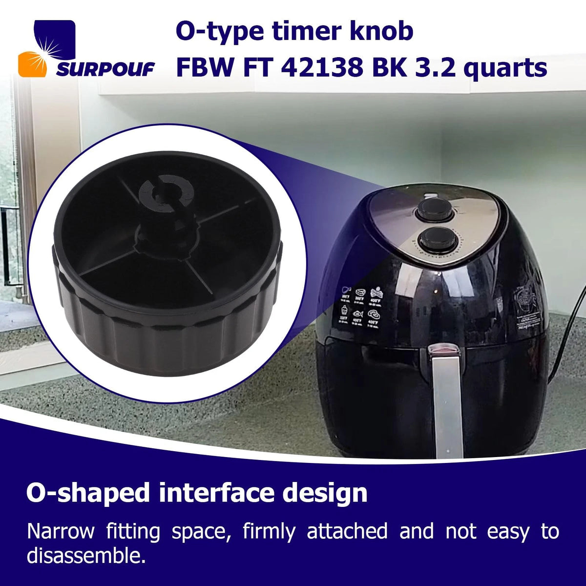 SURPOUF Timer knob FBW FT 42138 BK 3.2 Quart Fits For as pic, Black