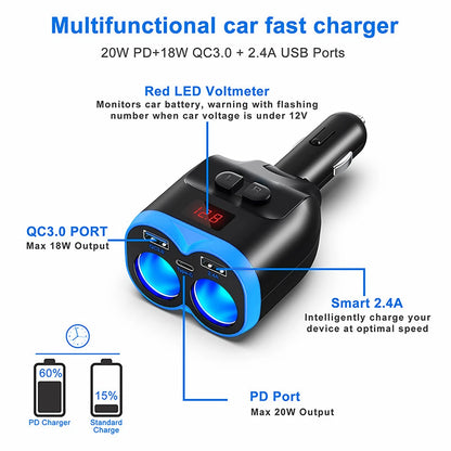 Dual USB Car Cigarette Lighter Socket Splitter Power Adapter Charger Outlet 12V