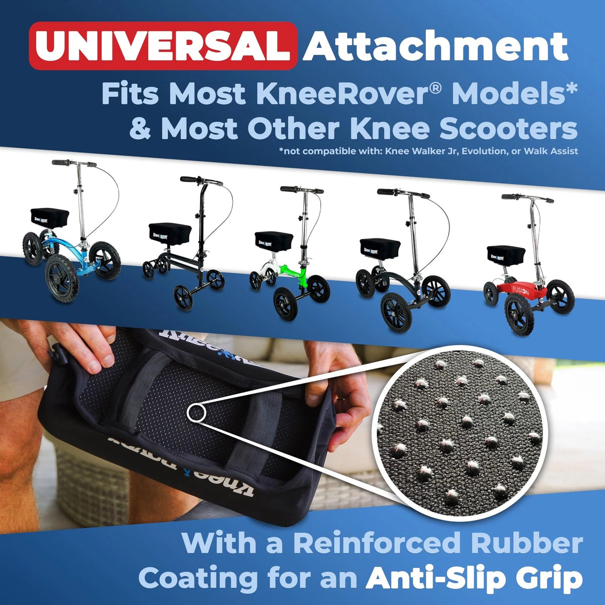 KneeRover Memory Pad Knee Scooter Cover Cushion - 13” x 7” x 4”, Black